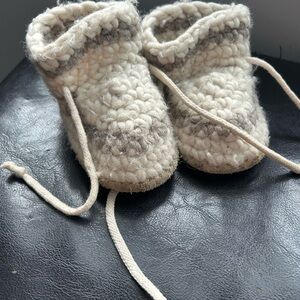 Baby Wool Slippers- Cream Stripe